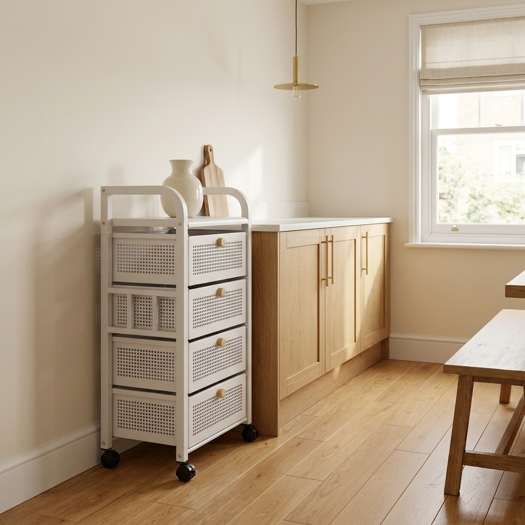 White four-drawer cart