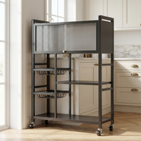 Rolling kitchen cart with glass-top cabinet, charcoal