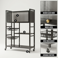 [P2] Rolling Kitchen Cart with Glass-Top Cabinet