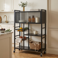 [P2] Rolling Kitchen Cart with Glass-Top Cabinet