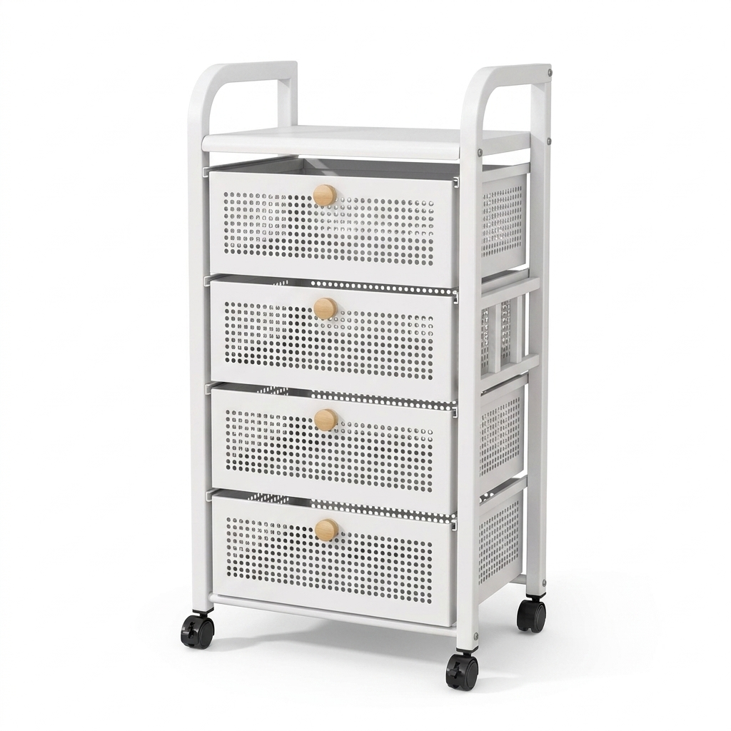 White four-drawer cart