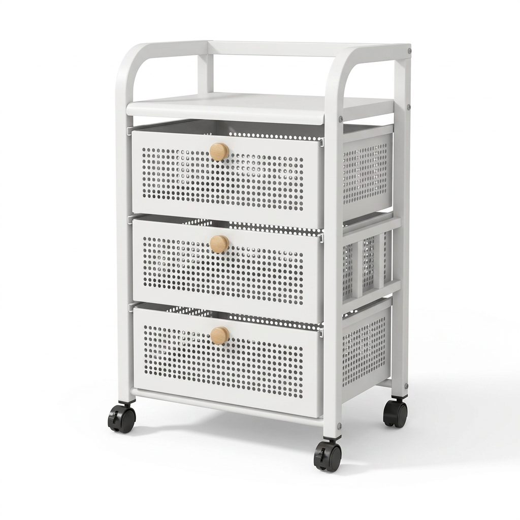 White three-drawer cart