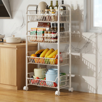 Slimline wire basket cart, white, in a kitchen