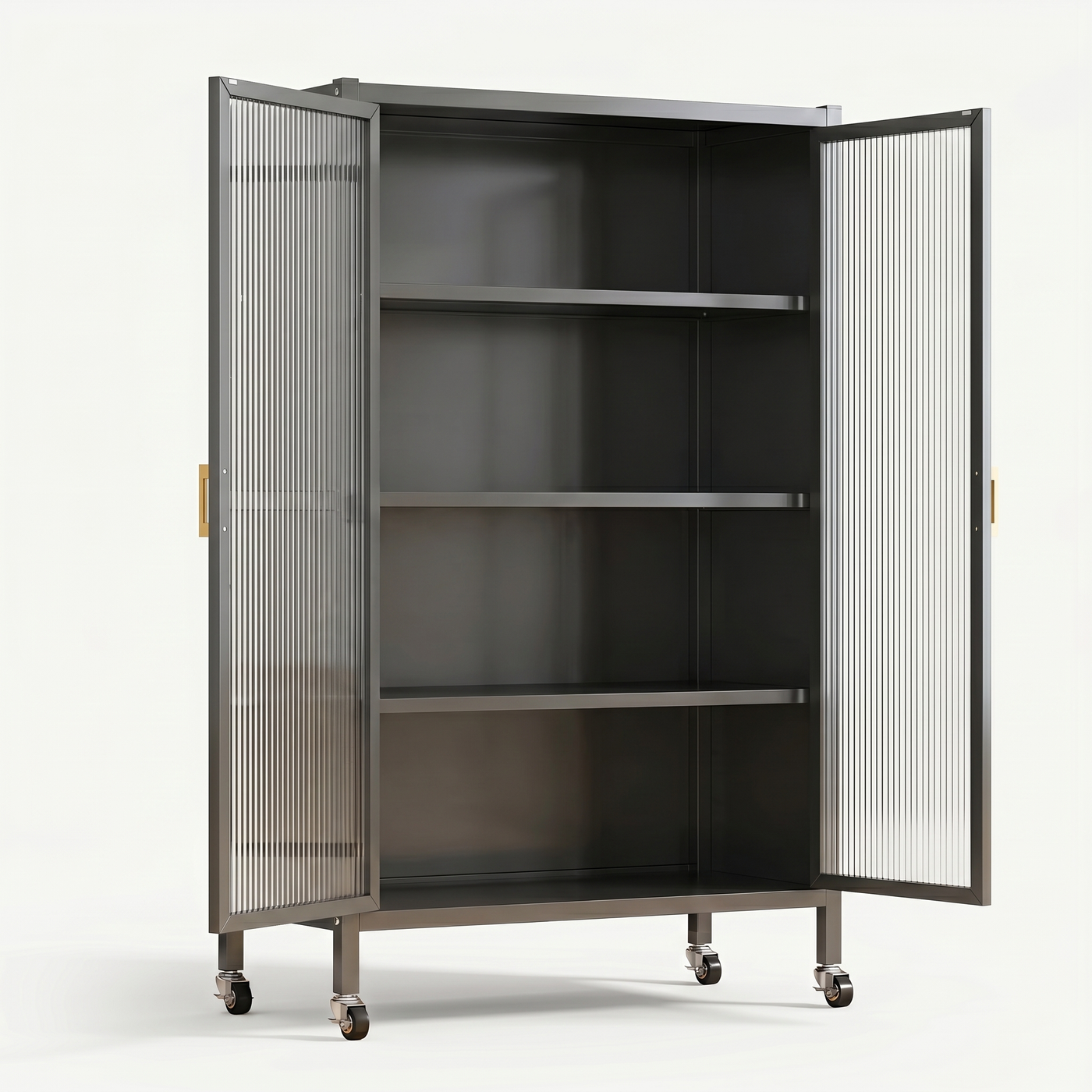 [P7] Fluted-Glass Display Cabinet on Casters