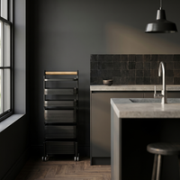 [P5] 6-Tier Mesh Basket Trolley with Wood Handle