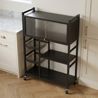 [P2] Rolling Kitchen Cart with Glass-Top Cabinet