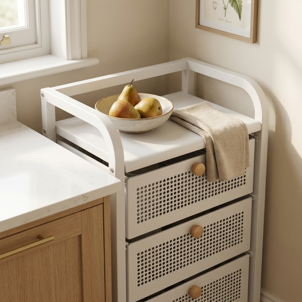 White three-drawer cart