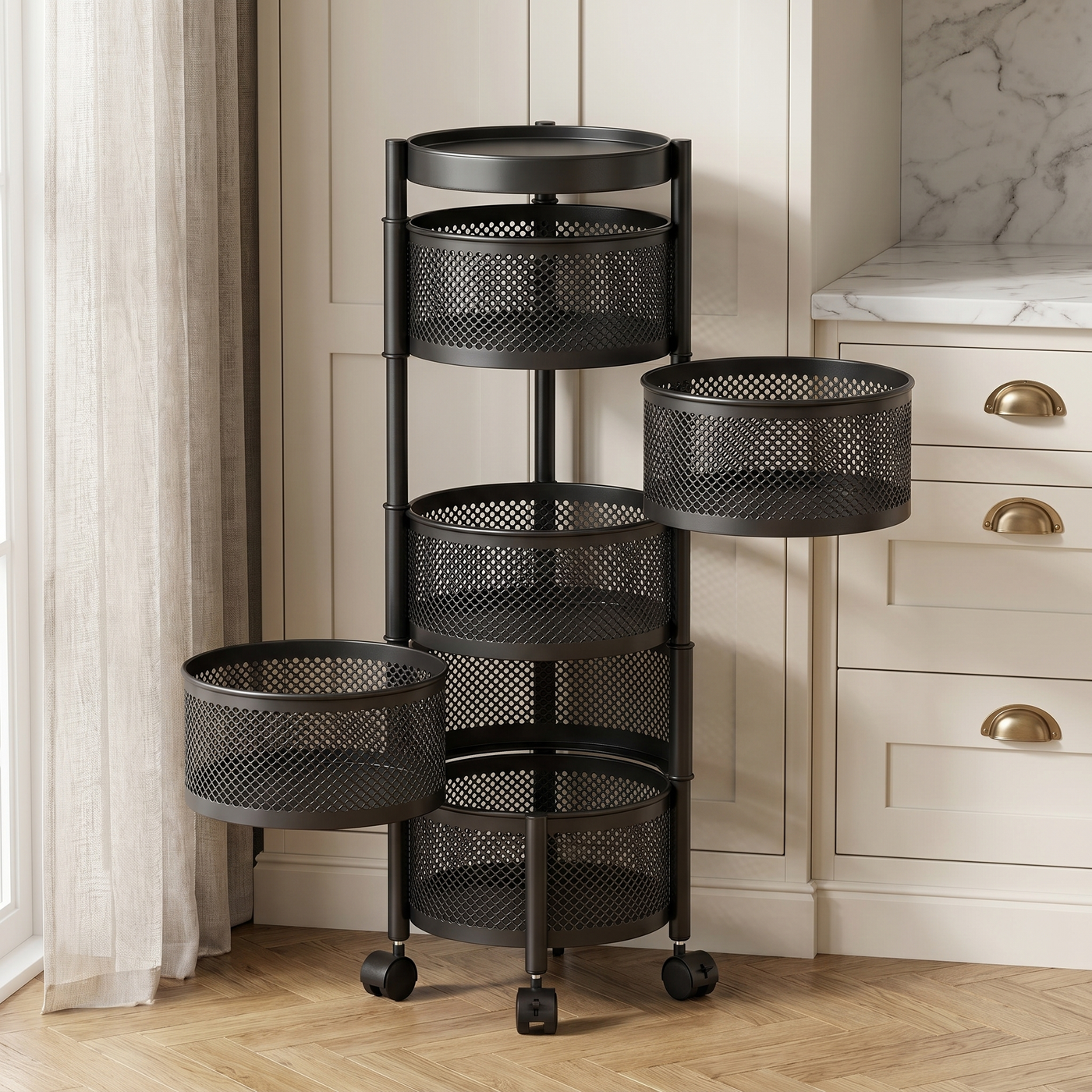 [P3] Rotating Round Basket Trolley