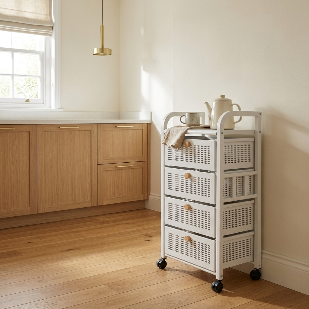White four-drawer cart