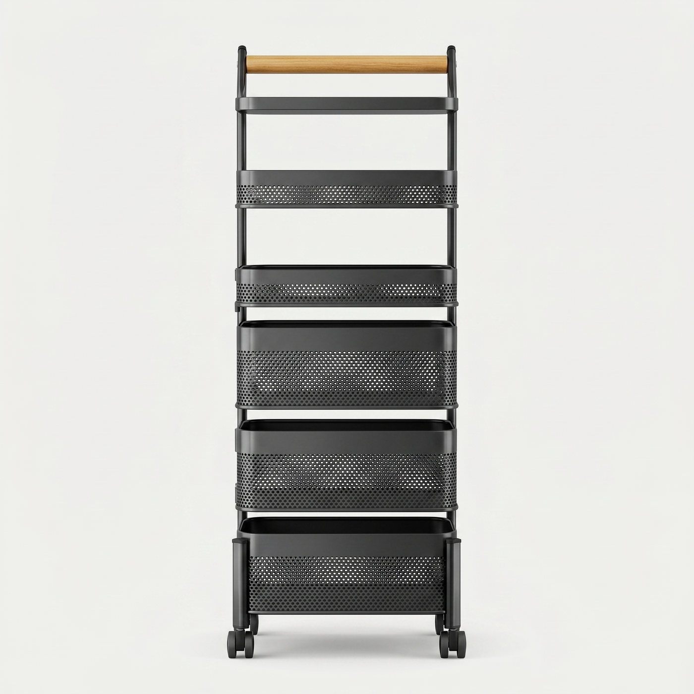 [P5] 6-Tier Mesh Basket Trolley with Wood Handle