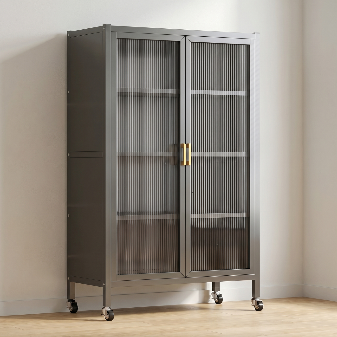 [P7] Fluted-Glass Display Cabinet on Casters