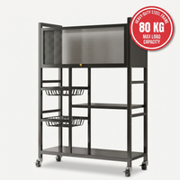 [P2] Rolling Kitchen Cart with Glass-Top Cabinet