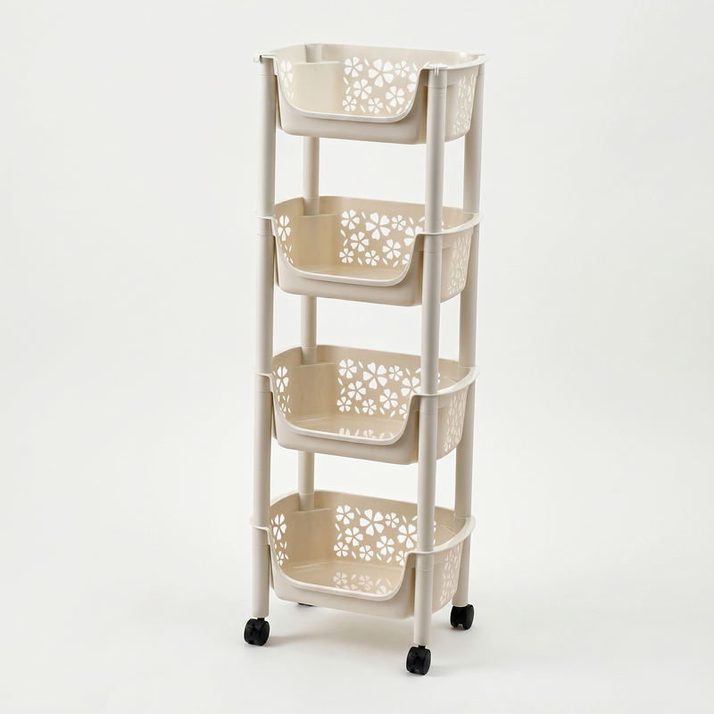 4-tier plastic utility trolley, cream
