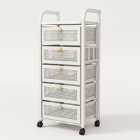 Rolling drawer cart, white, five drawers