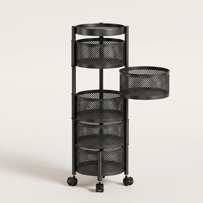 Rotating round basket trolley, matte black