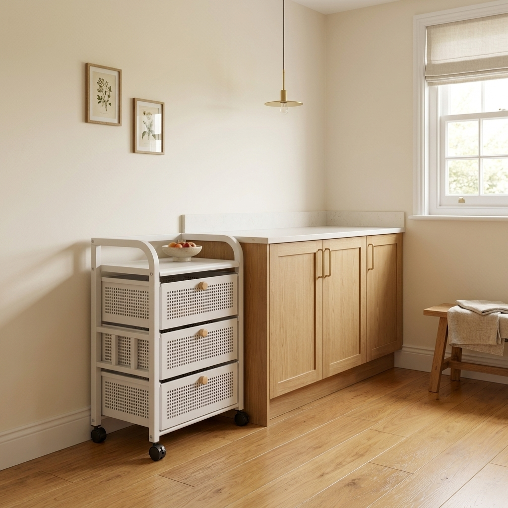 White three-drawer cart